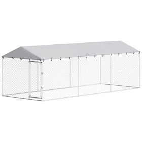 20' x 7.5' x 6.5' Dog Kennel Outdoor for Small Medium Large Dogs with Waterproof Roof, Silver