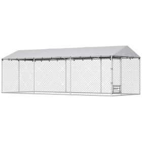 Dog Kennel Outdoor Dog Run Waterproof UV-Resist Cover Lockable Door Adjustable Bowls 20 x 7.5 x 6.5ft (Option: Silver-1860x415x175 mm)