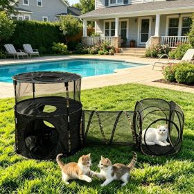 3 In1 Catio Outdoor Cat Enclosure, 2-Tier Cat Tents With Tunnels For Indoor Cats Pop Up Cube, Pet Tower Playpen With Tunnels And Tents (Option: A)
